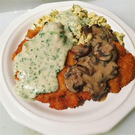 [homemade] Pork Schnitzel With Dill Spaetzle Parsley And Mushroom Sauces Dill Recipes Food