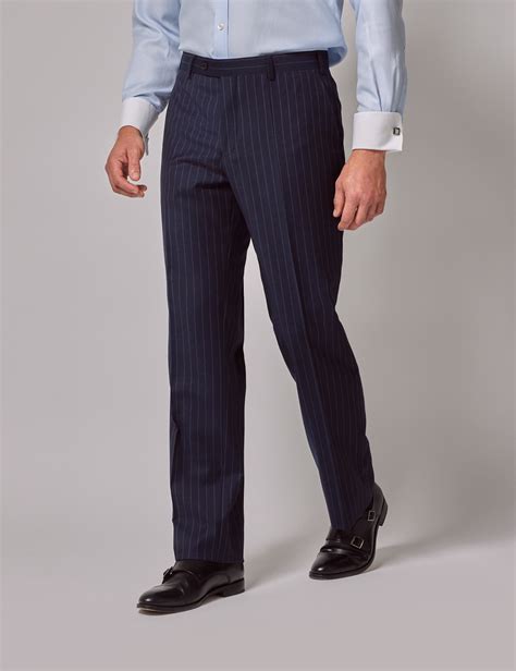 Mens Navy Chalk Stripe Classic Fit Suit Trousers Hawes And Curtis