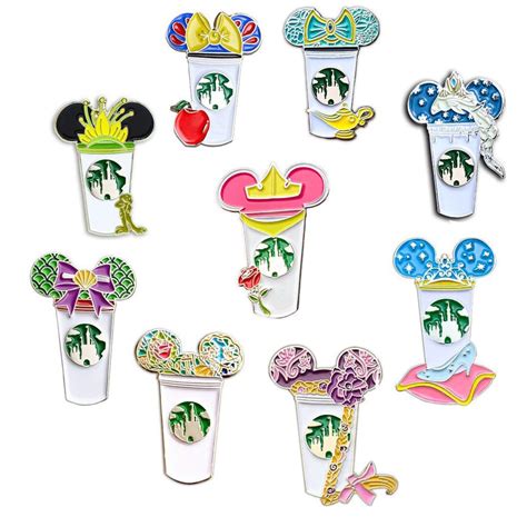 Princess Castle Coffee Cup Pin Pack 9 Pins Enamel Pin Jasmine Rapunzel Cinderella Tiana Belle