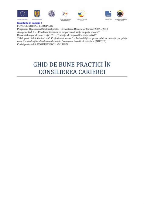 PDF Ghid De Bune Practici In Consilierea Carierei DOKUMEN TIPS