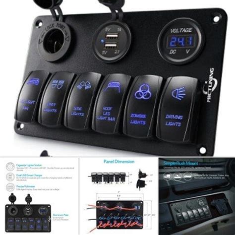 6 Gang Rocker Switch Panel With Dual USB Charger LED Digital Voltmeter