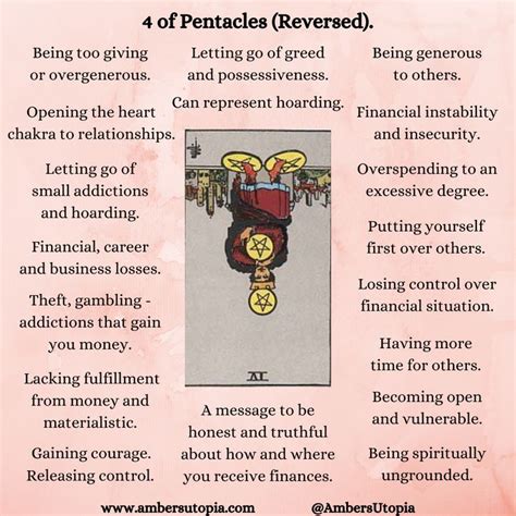 4 Of Pentacles Reversed Suit Of Pentacles Tarot Card Meanings