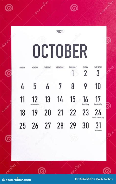 October 2020 Calendar with Holidays Stock Image - Image of seasons, calendar: 166625837