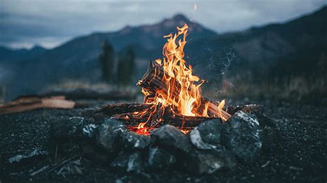 HD wallpaper: nature, campfire, depth of field, mountains | Wallpaper Flare