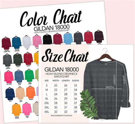 Gildan 18000 G180 Color Chart Size Chart Bundle Unisex Etsy Australia