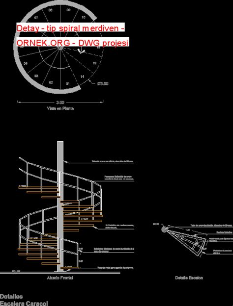 Detay Tip Spiral Merdiven Dwg Projesi Autocad Projeler