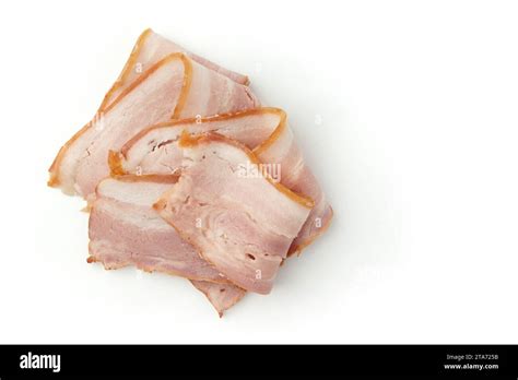 Pieces Of Raw Smoked Bacon Isolated Streaky Brisket Slices Fresh Thin