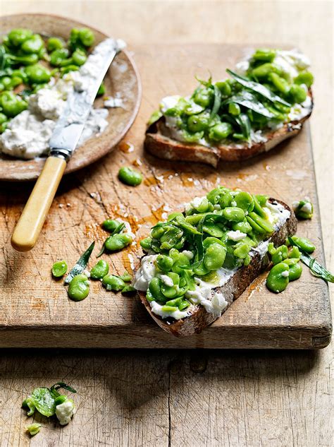 Broad Beans Garlic And Feta Bruschetta Vegetable Recipes Jamie Oliver