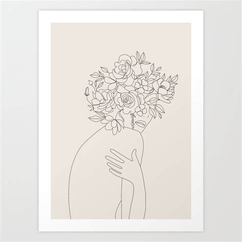 Woman With Flowers Minimal Line Iii Art Print By Nadja Society6