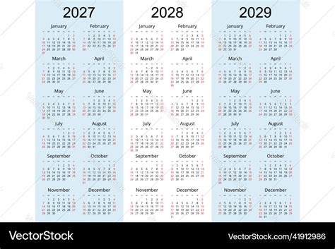 Calendar planner 2027 2028 2029 corporate Vector Image