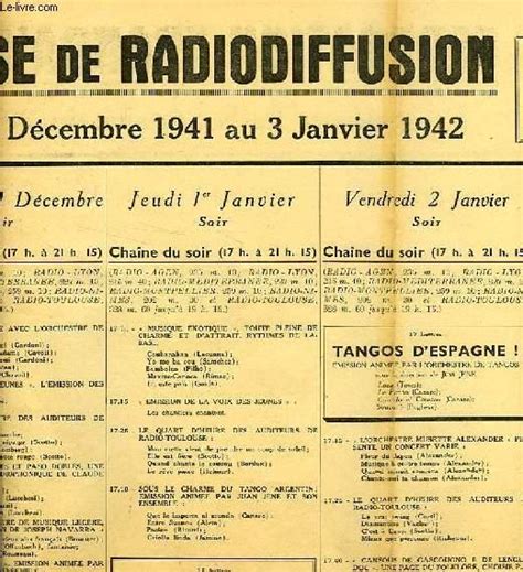 Federation Francaise De Radiodiffusion Programmes De La Semaine Du