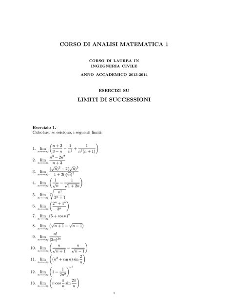 Limiti Di Successioni Esercizi Corso Di Analisi Matematica Corso