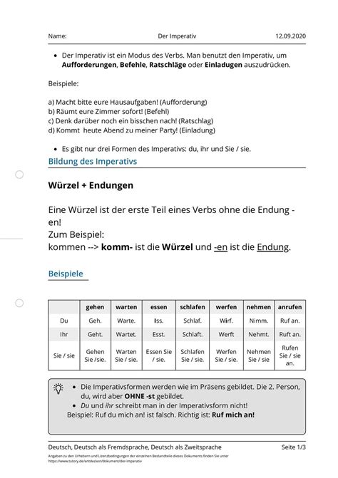 Arbeitsblatt Der Imperativ Deutsch And Deutsch Als Fremdsprache