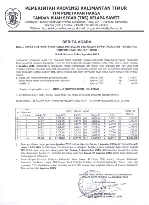 Informasi Harga Tbs Kelapa Sawit Bulan Agustus