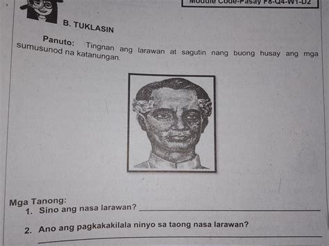 B TUKLASIN Panuto Sumusunod Na Katanungan Tingnan Ang Larawan At