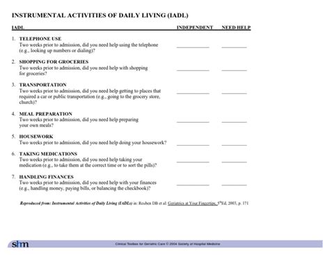 Instrumental Activities Of Daily Living Iadl Clinical Toolbox For