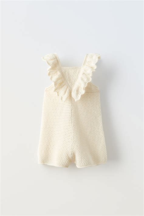 Ruffled Crochet Knit Overalls Light Ecru Zara United States