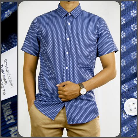 Jual Kemeja Kerja Pria Formal STANLEY ADAMS Slim Fit Biru Motif Lengan