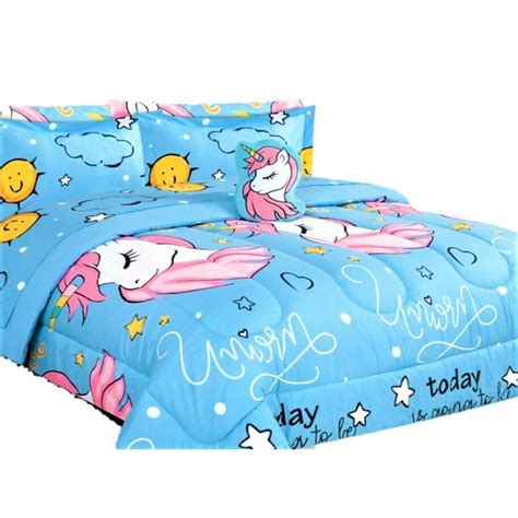 Bedding Set Twin 6pc Unicorn 4 Sky Blue Complete Bed In Bag Comforter