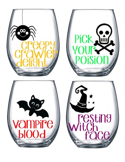 Halloween Wine Glasses Halloween Stemless Wine Glass Set - Etsy