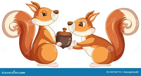 Cute Cartoon Squirrel Holding Acorn On White Background Stock Vector