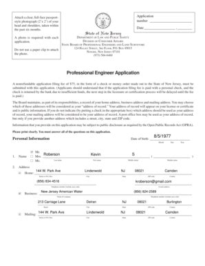 Fillable Online Pel Prof Eng Application Fax Email Print Pdffiller