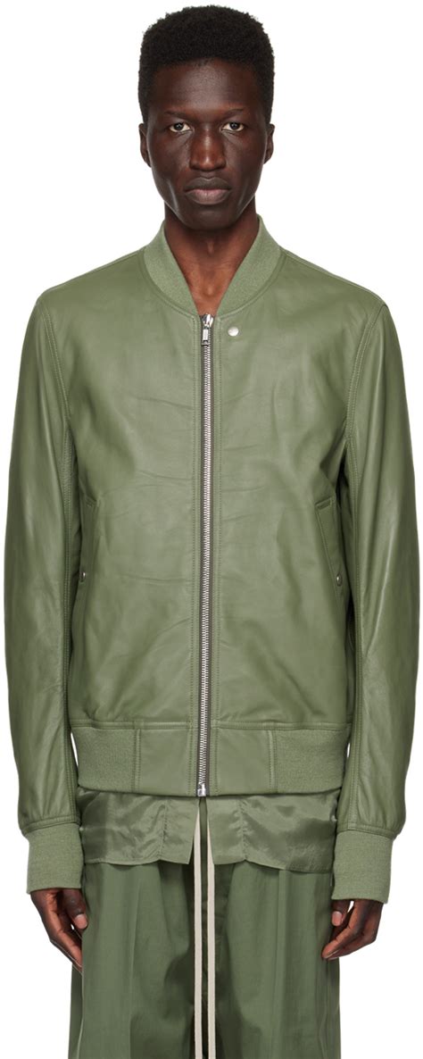 Rick Owens Green Classic Flight Leather Jacket Ssense