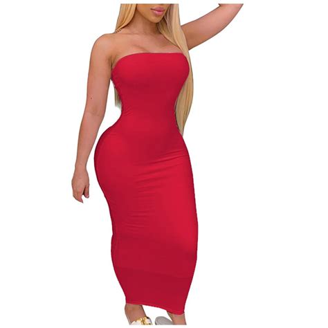 Buy Rl Women Sexy Tight Sleeveless Solid High Elasticity Long Dressed Tube Top Dress At