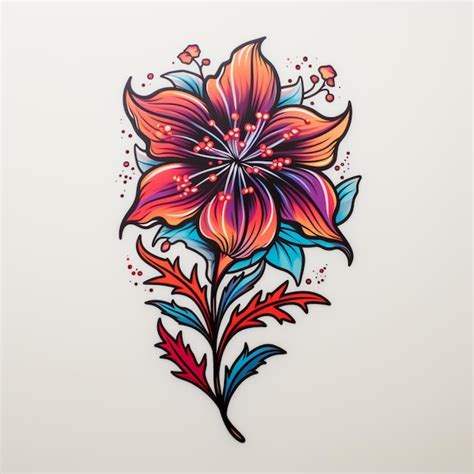 Premium Photo Brightly Colored Flower Tattoo Design On A White