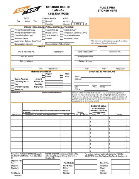 40 Free Bill Of Lading Forms And Templates Template Lab