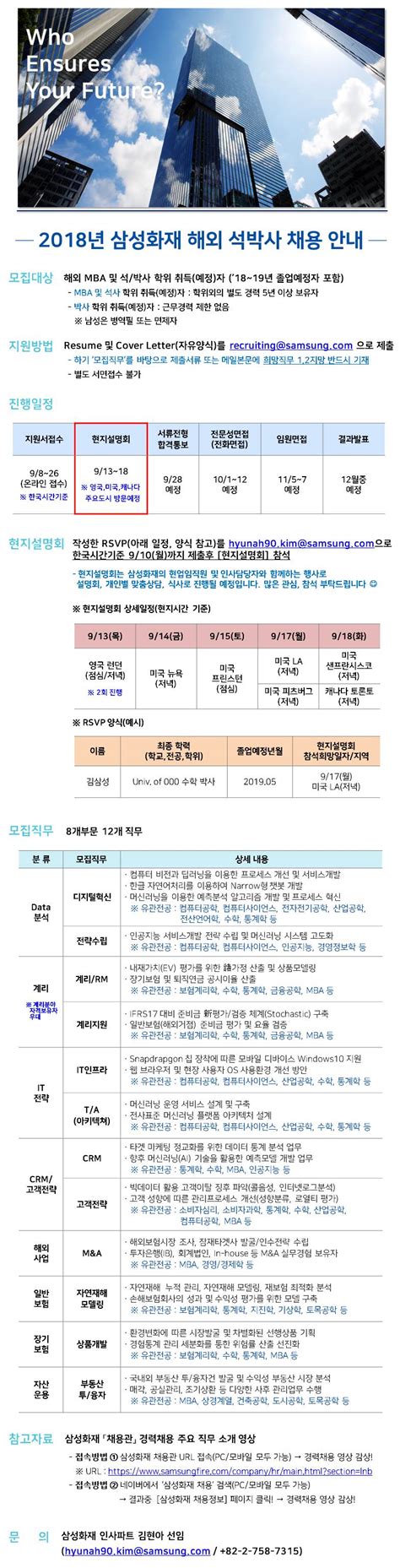 채용정보 삼성화재 2018년 삼성화재 해외 석박사 채용