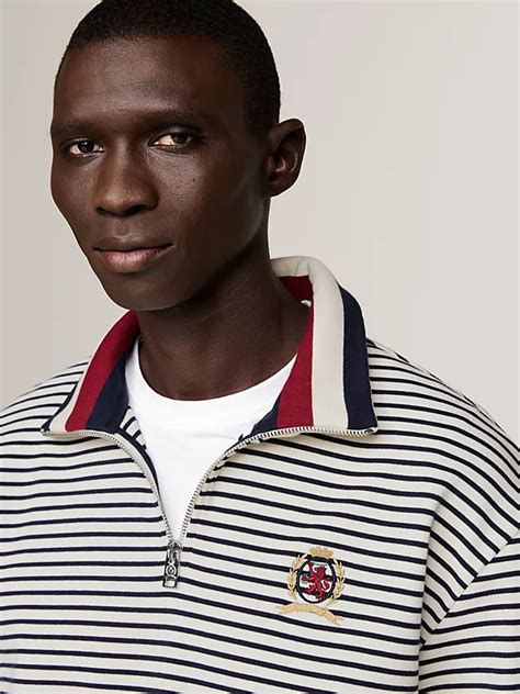 Crest Breton Stripe Half Zip Sweatshirt White Tommy Hilfiger