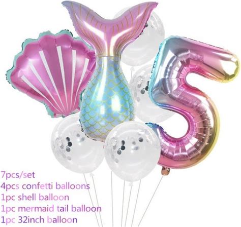 Zeemeermin Ballonnen Set 7 Stuks Cijfer Ballon Zeemeermin 5 Jaar