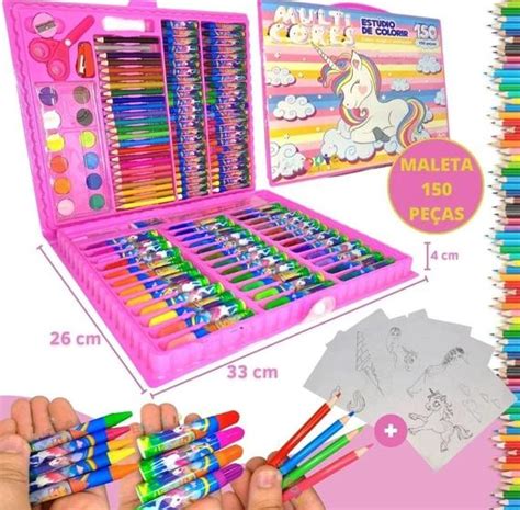 Kit Estojo Escolar Maleta De Colorir E Desenhar Unic Rnio Pe As