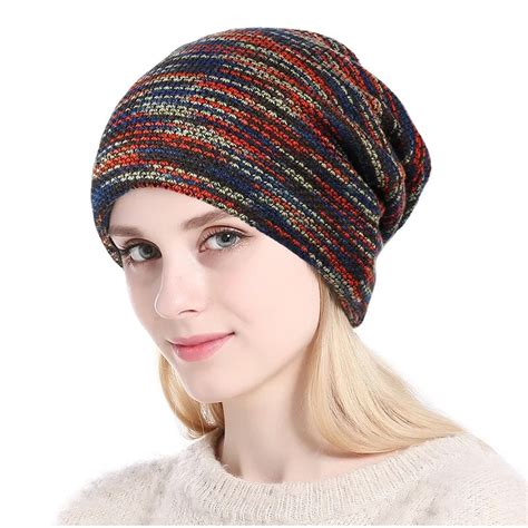 Winter Unisex Knitted Wool Beanies Hat Women Knit Colorful Striped Hip