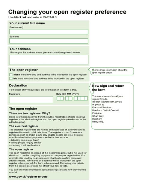 Fillable Online Opt Out Of Open Register Request Form Fax Email Print