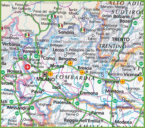 Large map of Lombardy