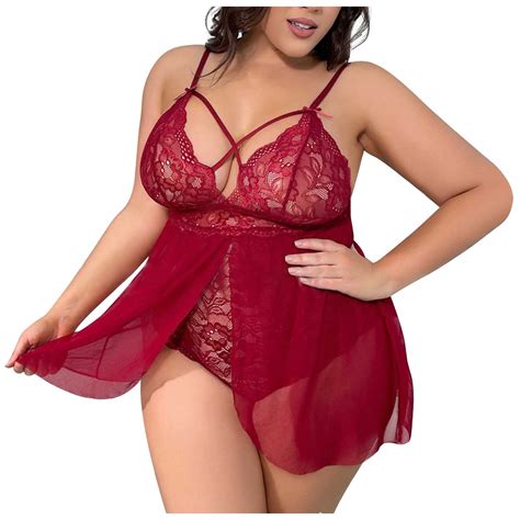 Munlar Womens Lingerie Strappy Floral Lace Sheer Teddy Bodysuit Plus Size Naughty For Sex Sexy