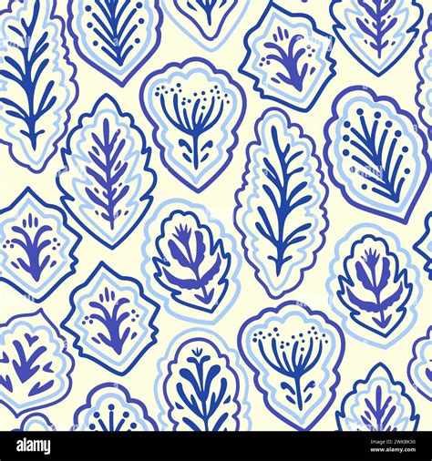 Blue And White Abstract Ornamental Seamless Pattern Vector Hand Drawn