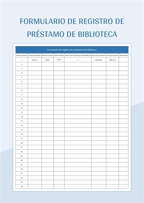 Plantilla De Excel Formulario De Registro De Préstamo De Biblioteca Y