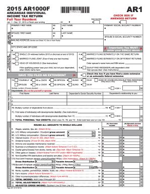 Fillable Online AR1000F2015BC Pdf Full Year Resident Individual Income