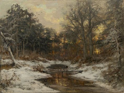 Louis Apol | Paintings for Sale | Snowy forest at sunset