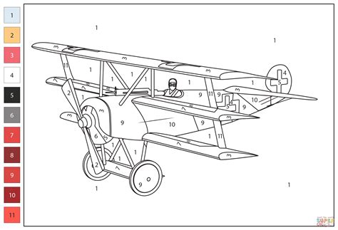 Red Barons Fokker Dr Color by Number coloring page | Free Printable Coloring Pages