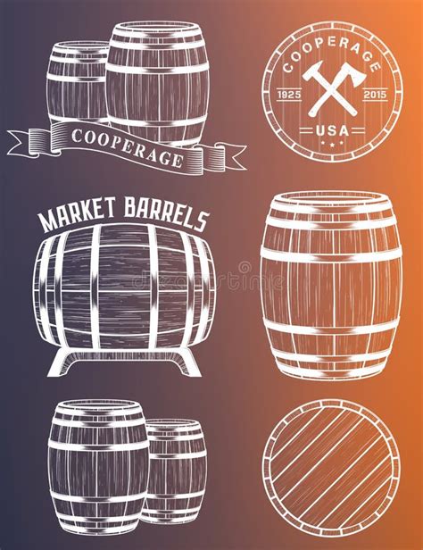 Vector Set Barrels In Vintage Style Stock Illustration Illustration