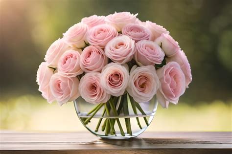 Premium Photo A Bouquet Of Pink Roses In A Glass Vase