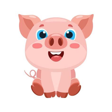 Cute Pig Cartoon Character Illustration Flat Design Vector Art