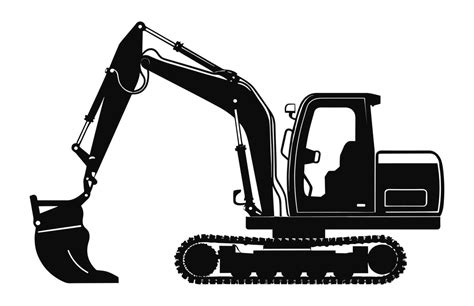 Excavator Silhouette vector isolated on a white background, Compact excavator, mini excavate ...