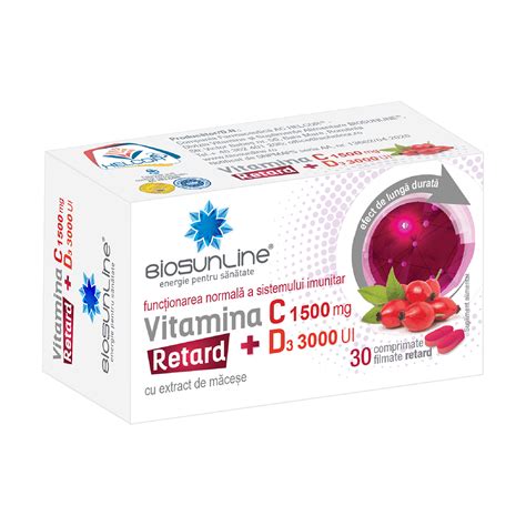 Vitamina C 1500mg D3 3000UI Retard 30 Comprimate Filmate BioSunLine