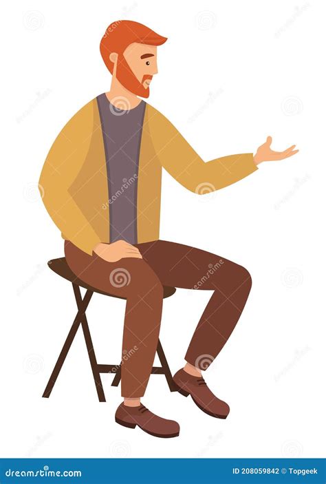 Bearded Man Sitting On The Chair And Pointing On Something By Hand A Man In Casual Clothes At