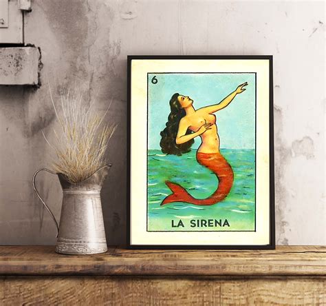 Vintage Mexican Loteria Card La Sirena Retro Mermaid Art Etsy Australia